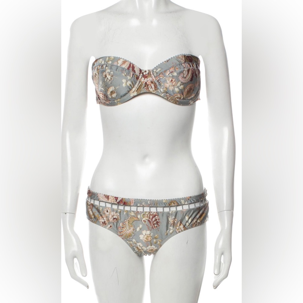 Zimmermann Gray Floral Bandeau Bikini Set